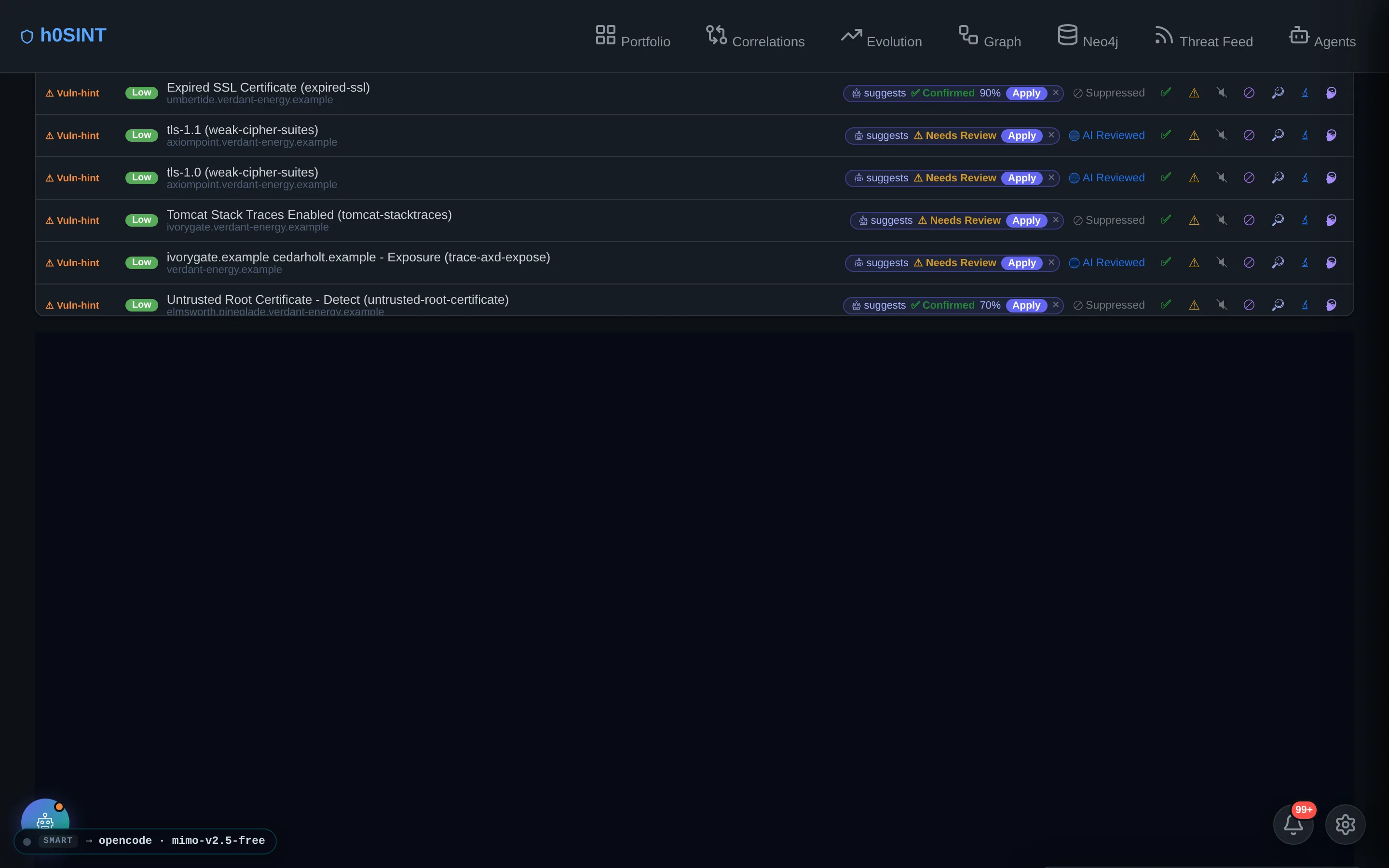 Vulnerabilities view — true severities after contextual scoring.