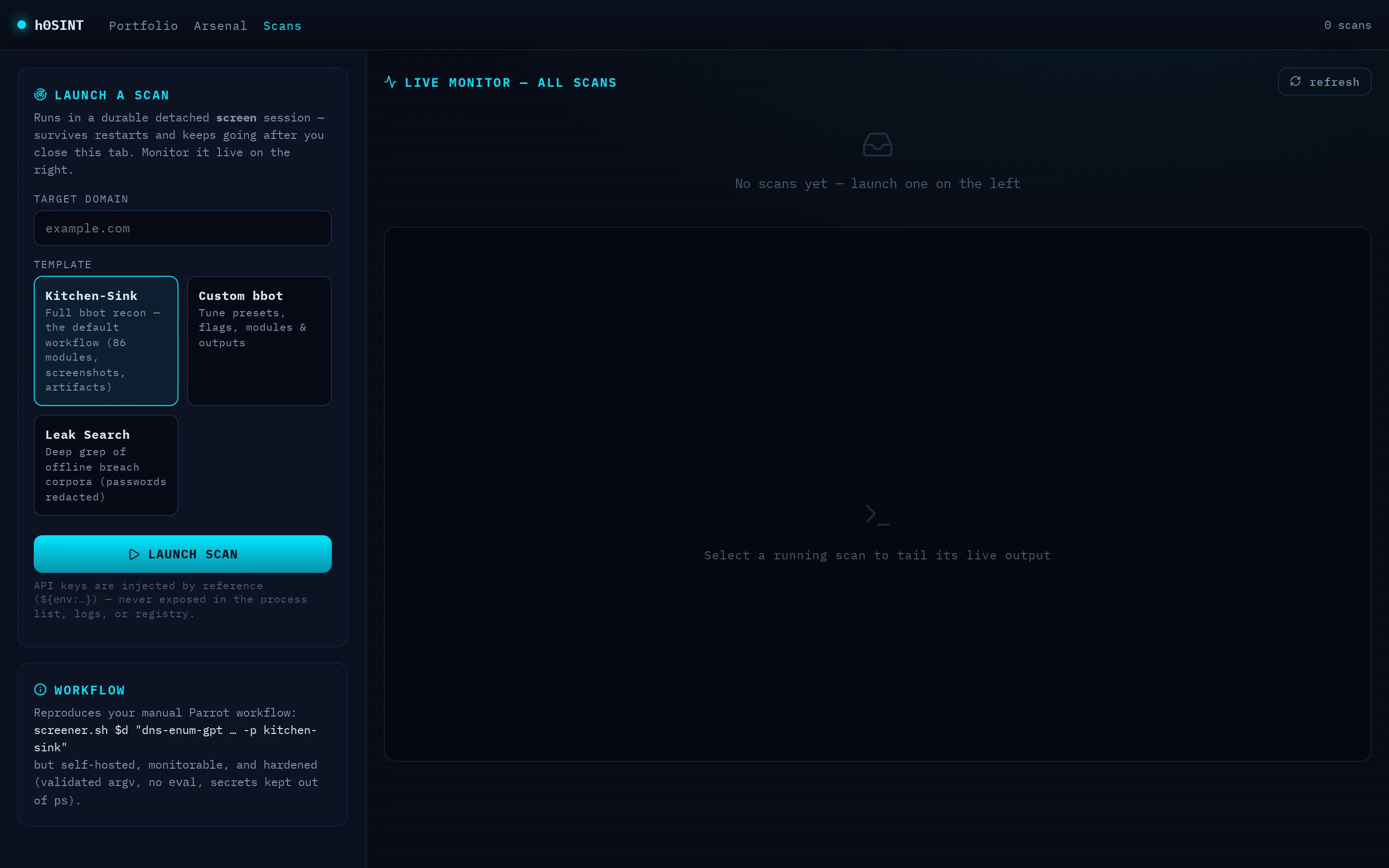 Full launcher — the durable scan registry and history.