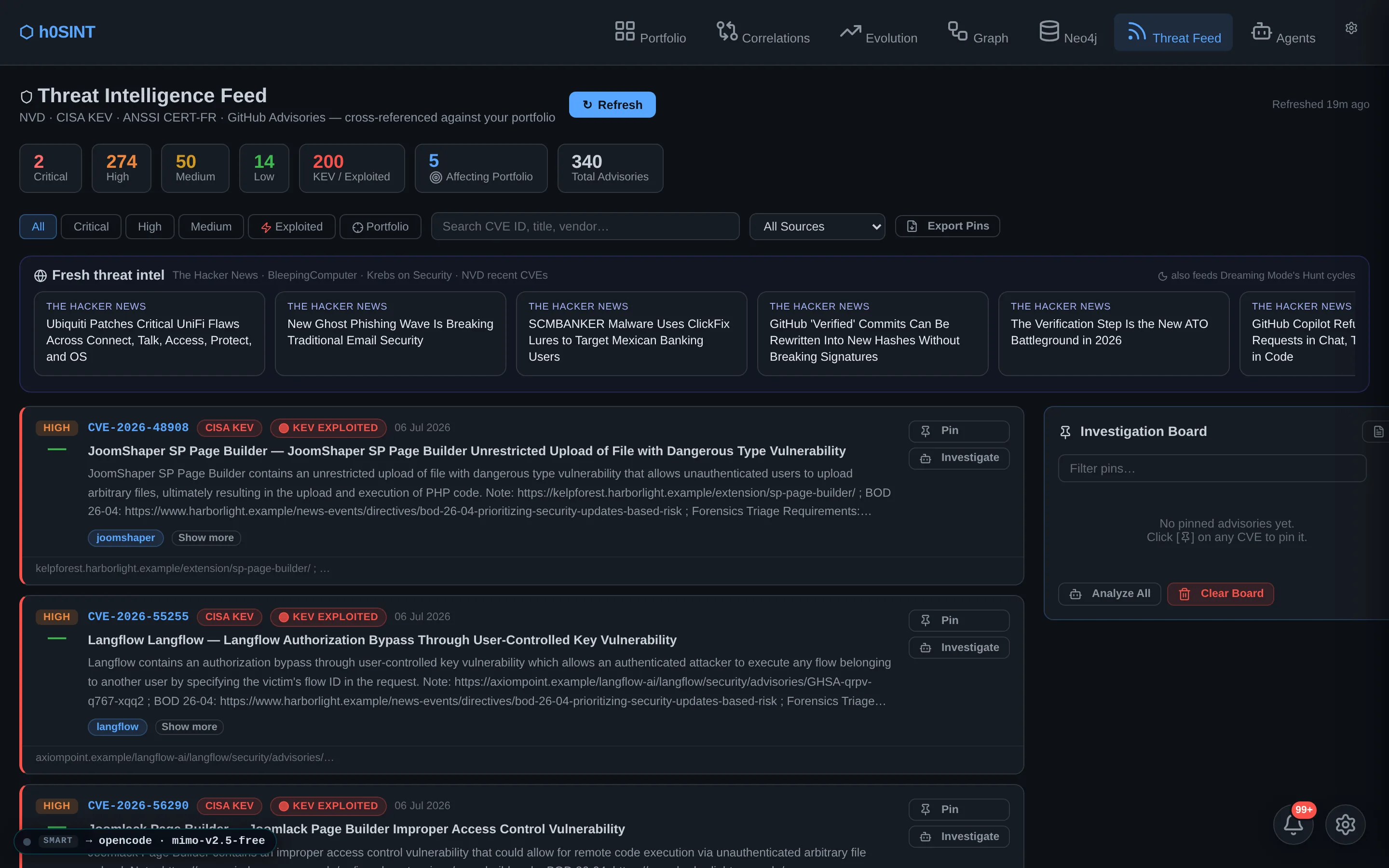 Threat feed — live advisories and KEV activity.