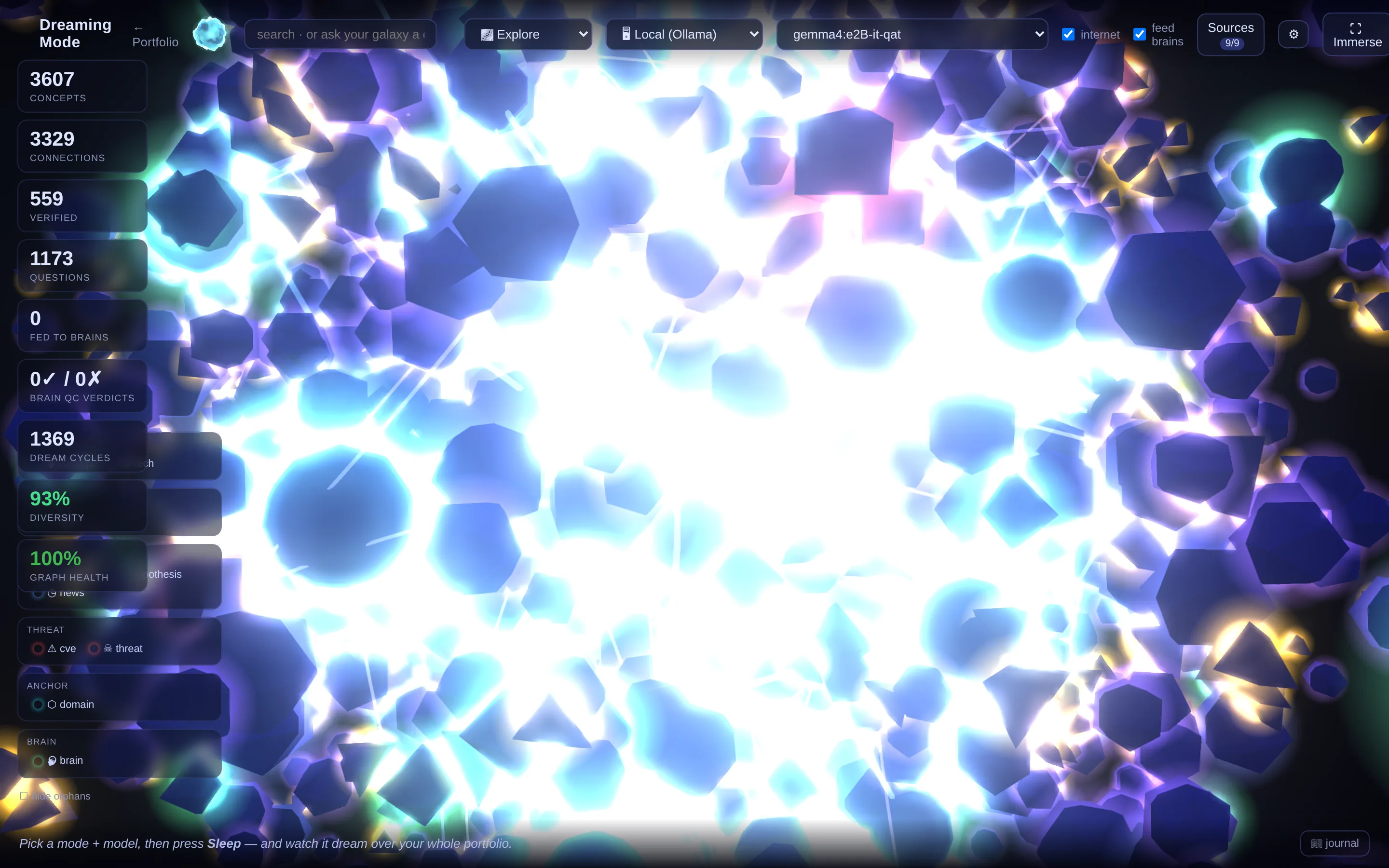 Dreaming Mode — the Obsidian-style knowledge cosmos.