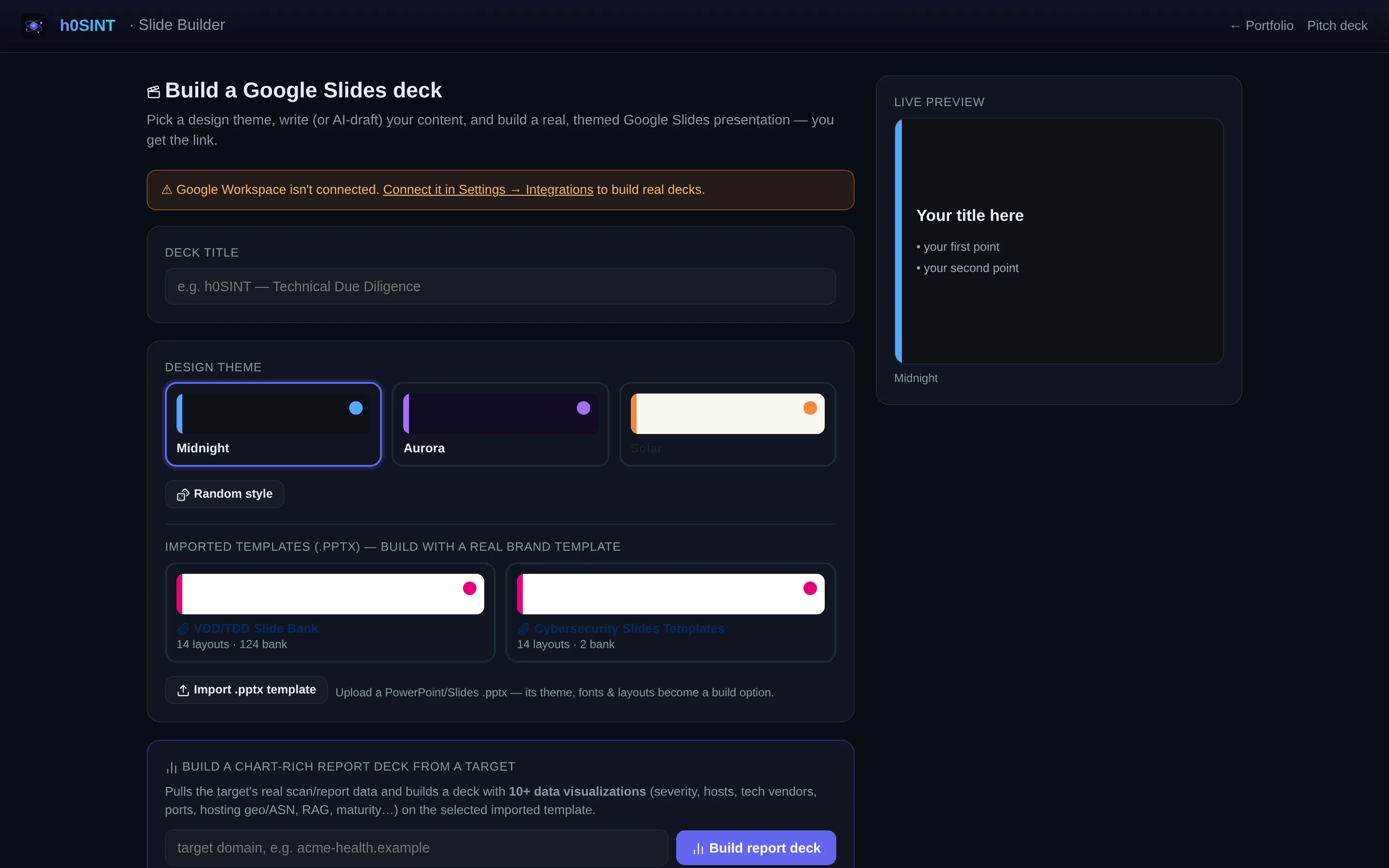 The interactive slide / deck builder.