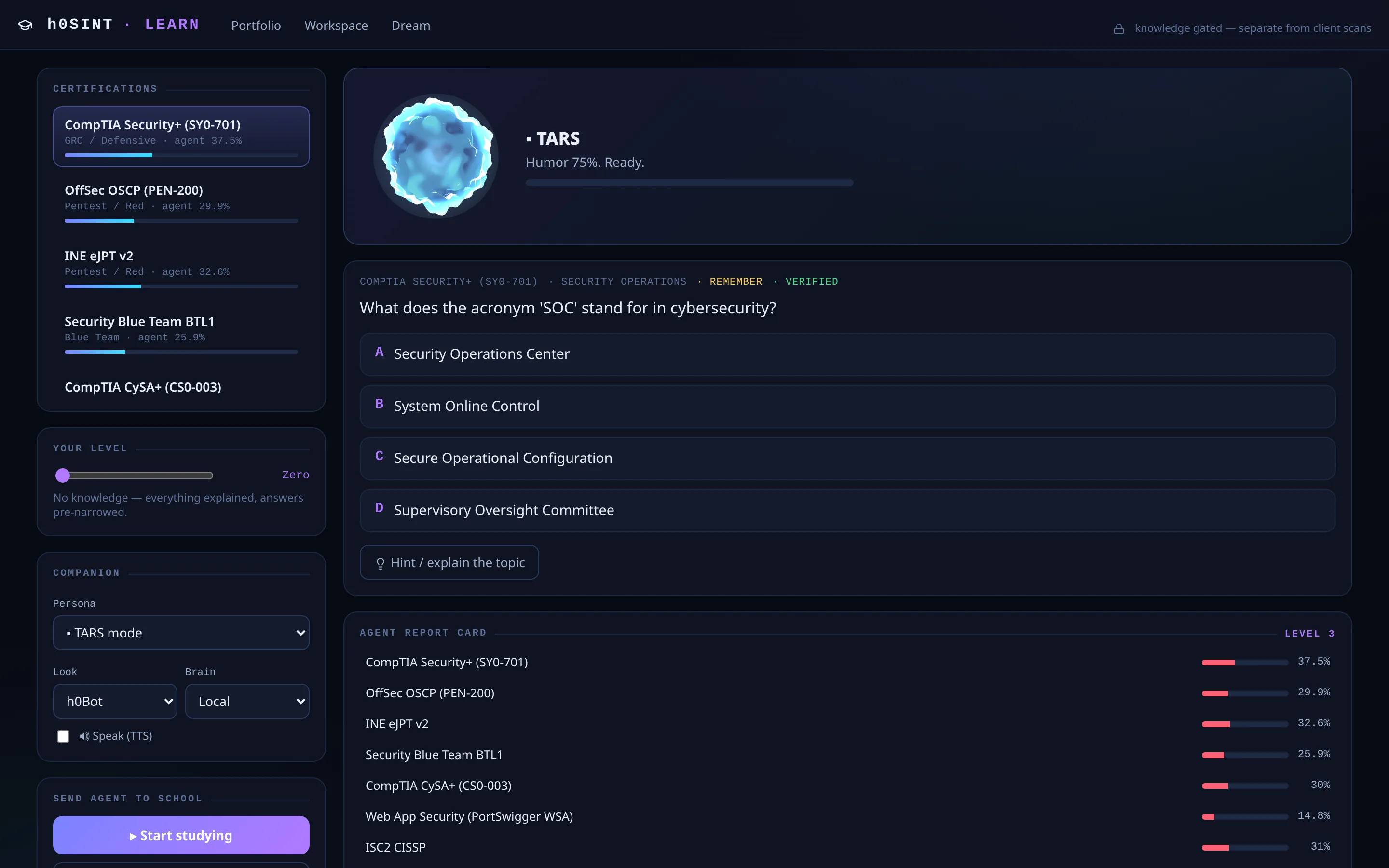 Learn Mode — the agentic cyber-school tutor.